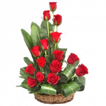 Special Basket Arrangement of 15 Red Roses Fresh Flowers 